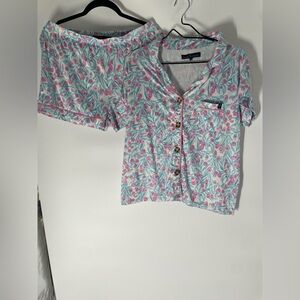 Simply Southern Pink and Green Floral Button-Down Pajama Set